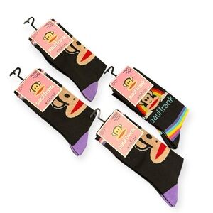 Paul Frank Women's Crew Socks NWT Monkey Black Purple Rainbow Lot Of 4 Pair Gift
